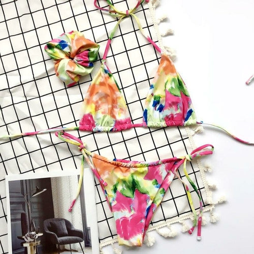Tie Dye Print String Bikini (7 colors)