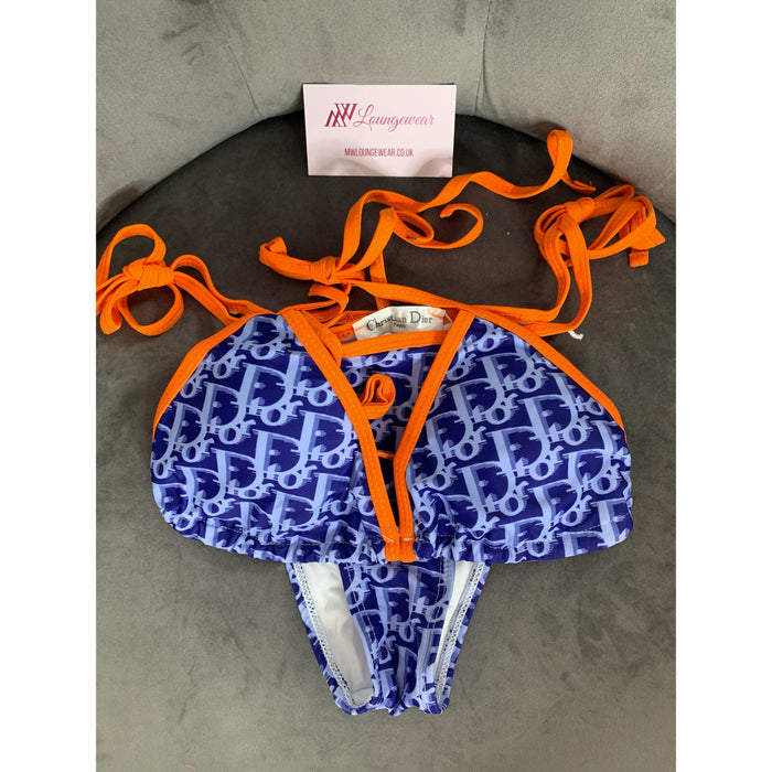 'DD' Blue Bikini Set with Orange Trim